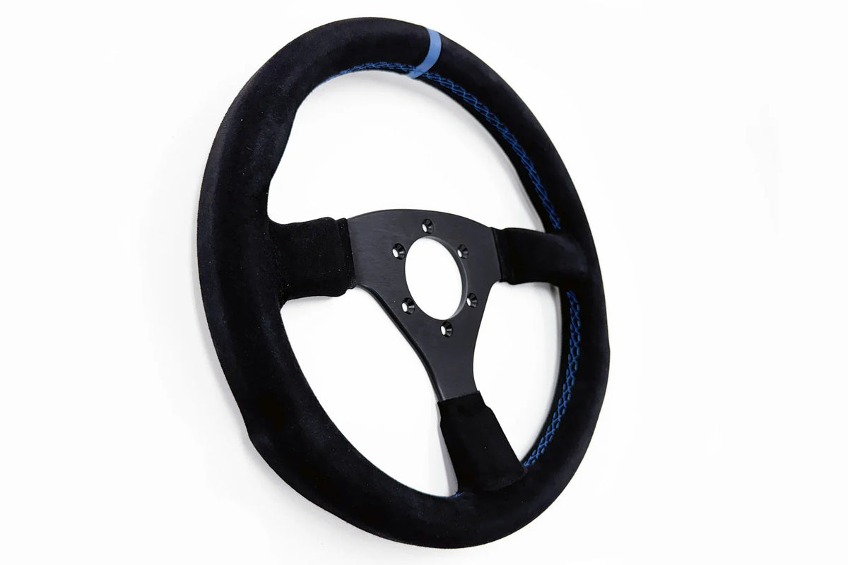 LAPTORR Sport Steering Wheels - 320mm Black Suede/Blue Stripe