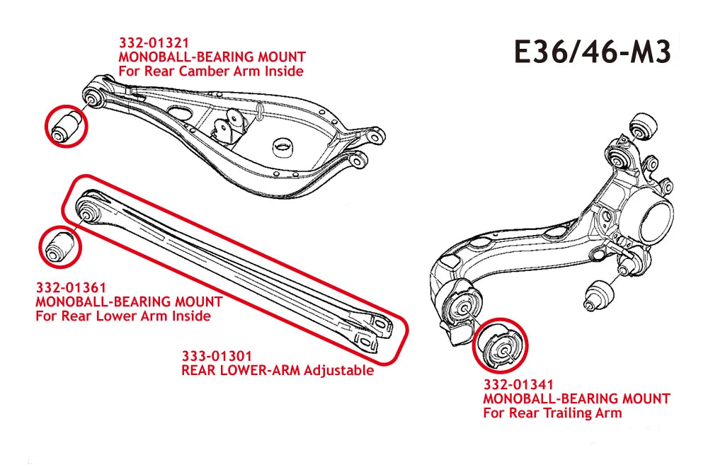 LAPTORR Single Ball Bearing Mount for Rear Trailing Arm