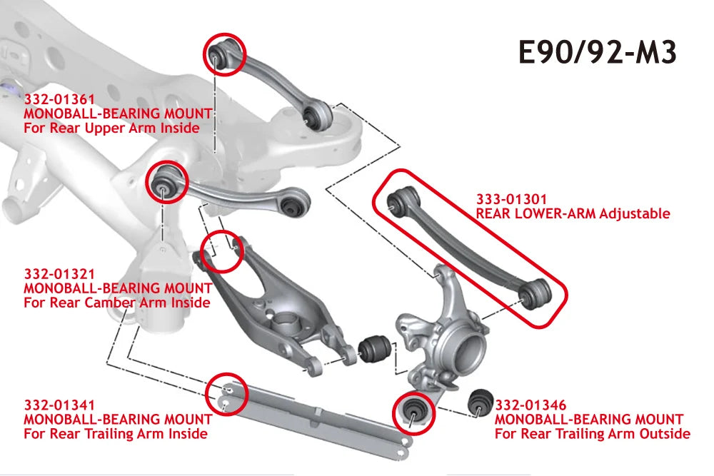 LAPTORR Single Ball Bearing Mount for Rear Trailing Arm