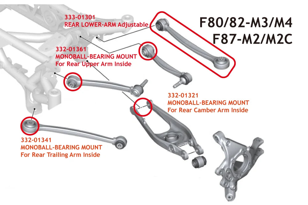 LAPTORR Single Ball Bearing Mount for Rear Trailing Arm